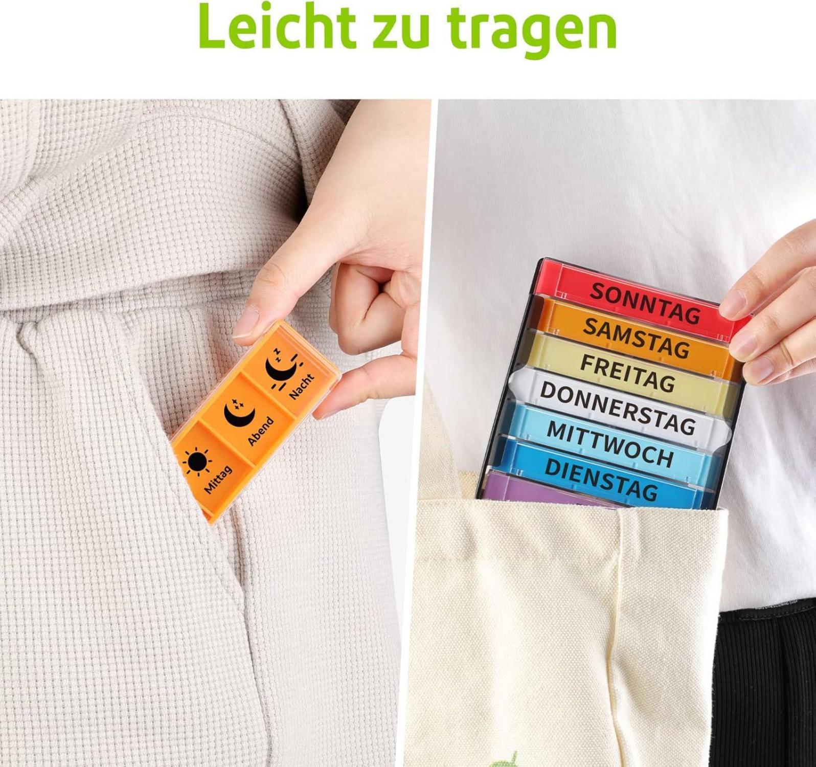 Tablettenbox 7 Tage Pillendose Medikamentenbox 4 Fächer BPA-frei