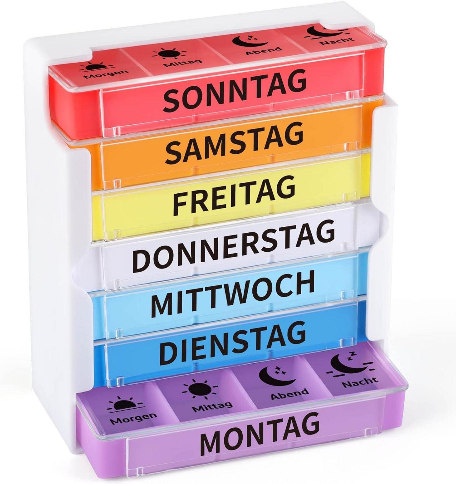 Tablettendose 7 Tage Pillenbox 4 Fächer großes Logo Sun Moon