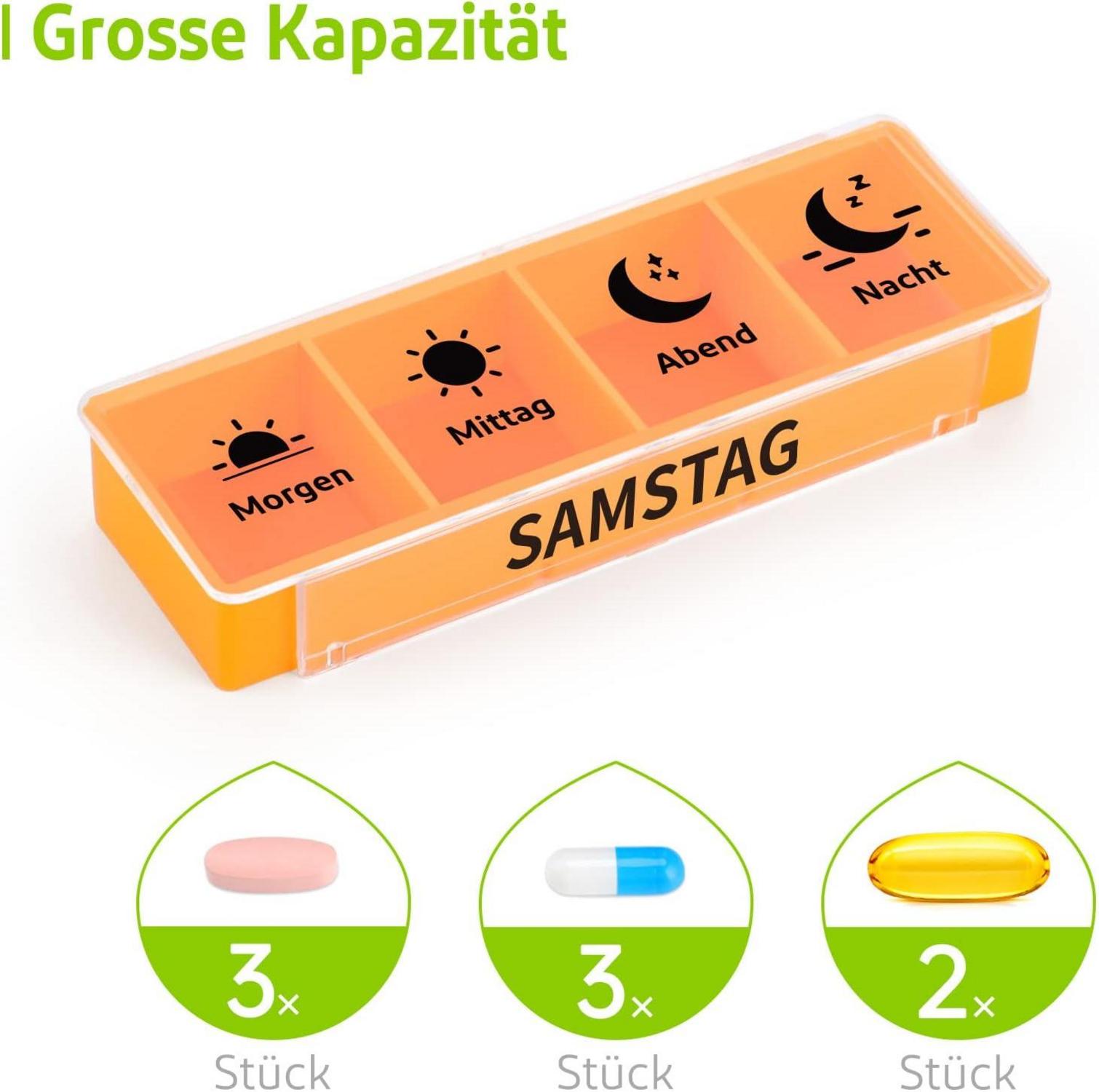 Tablettendose 7 Tage Pillenbox 4 Fächer großes Logo Sun Moon