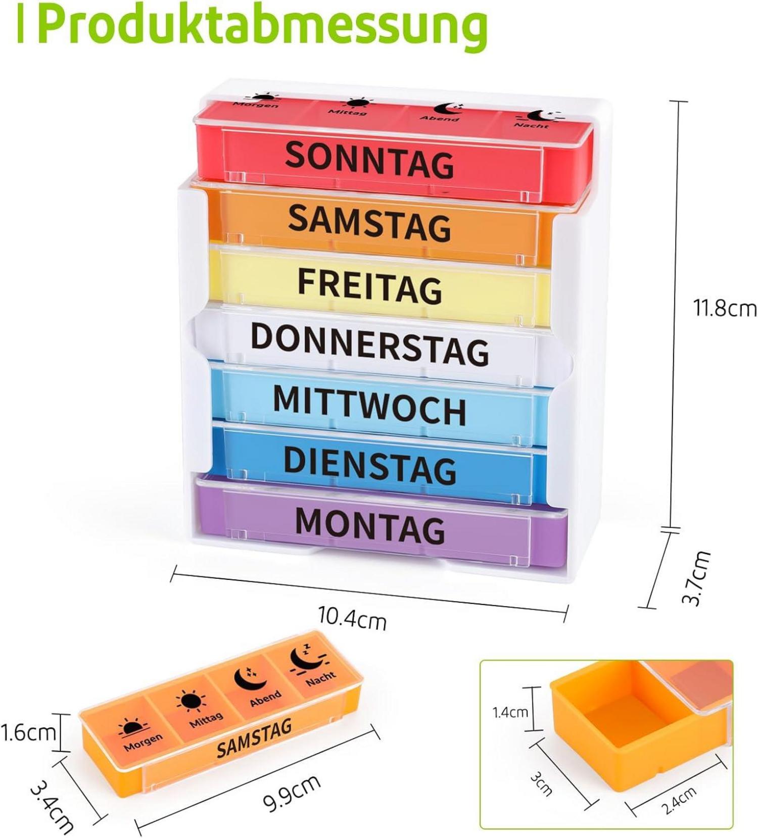 Opret Tablettenbox 7 Tage 4 Fächer BPA-frei Organizer