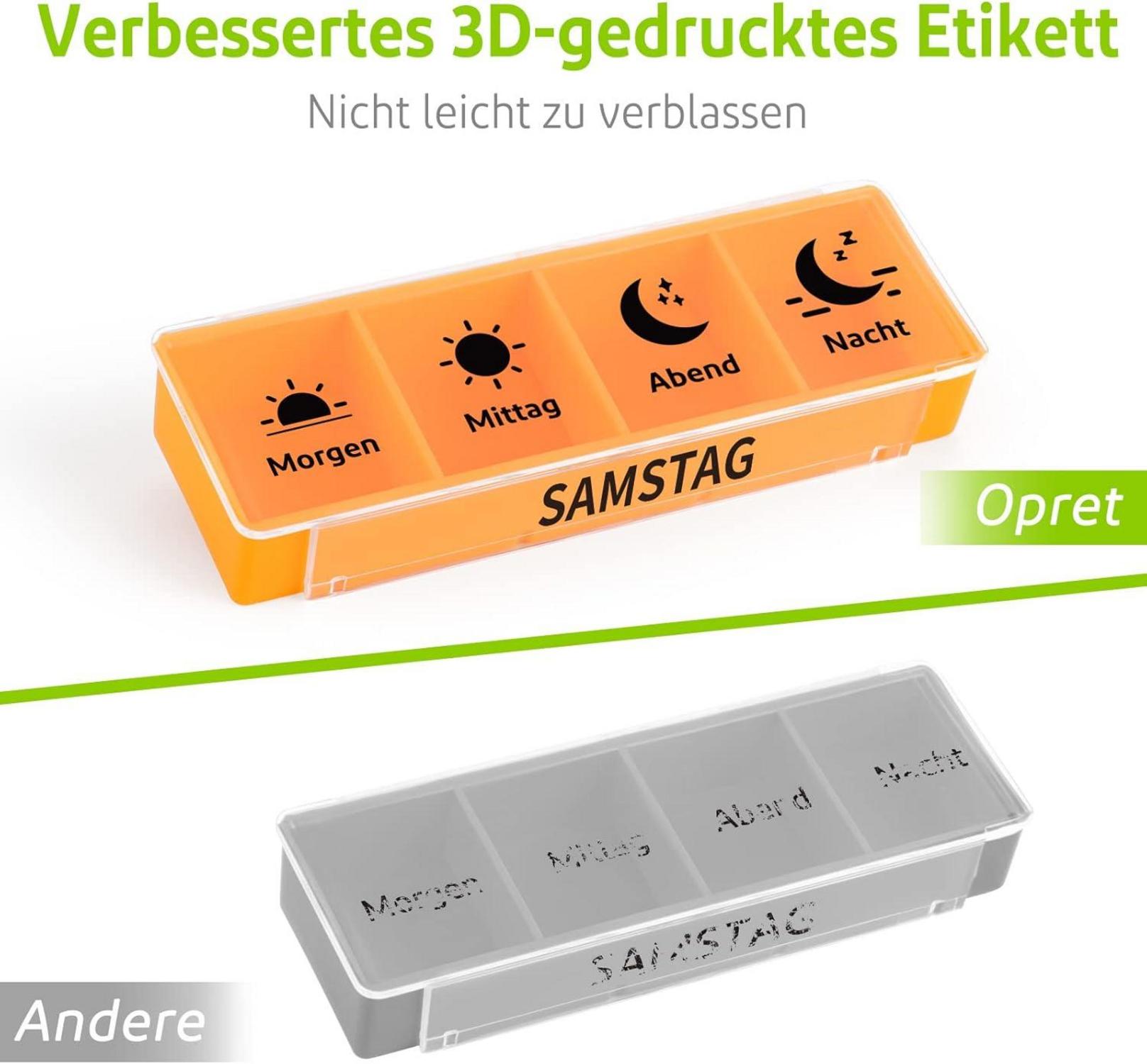 Tablettenbox 7 Tage Pillendose 4 Fächer Organizer BPA-frei