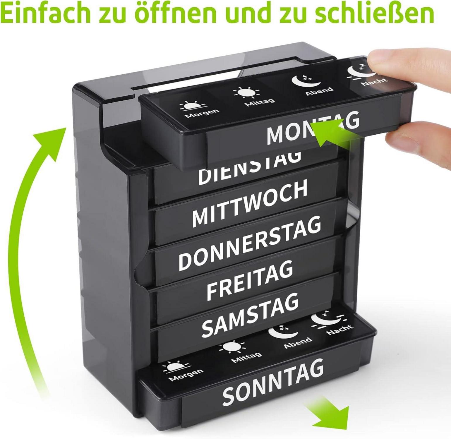 Tablettenbox 7 Tage Pillendose 4 Fächer Organizer BPA-frei