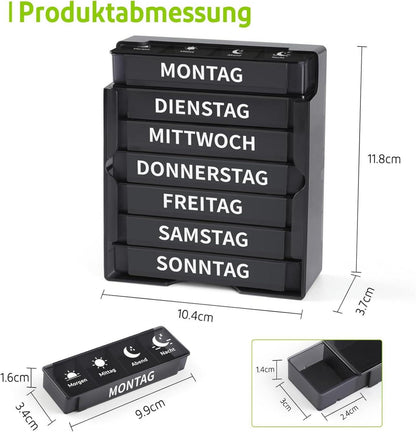 Tablettenbox 7 Tage Pillendose 4 Fächer Organizer BPA-frei