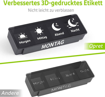 Tablettenbox 7 Tage mit 4 Fächern, Pillendose BPA-frei