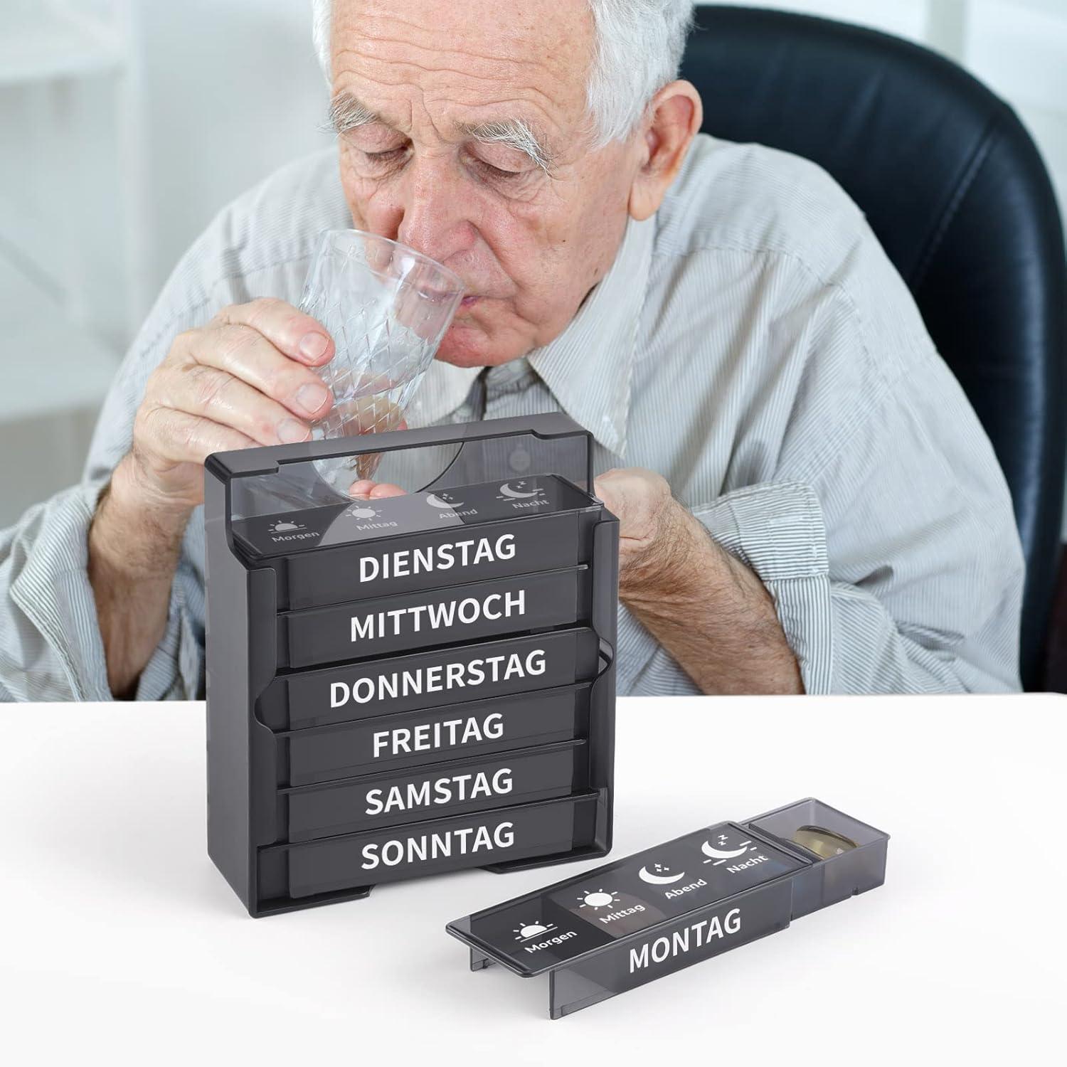 Tablettenbox 7 Tage Pillendose 4 Fächer Organizer BPA-frei