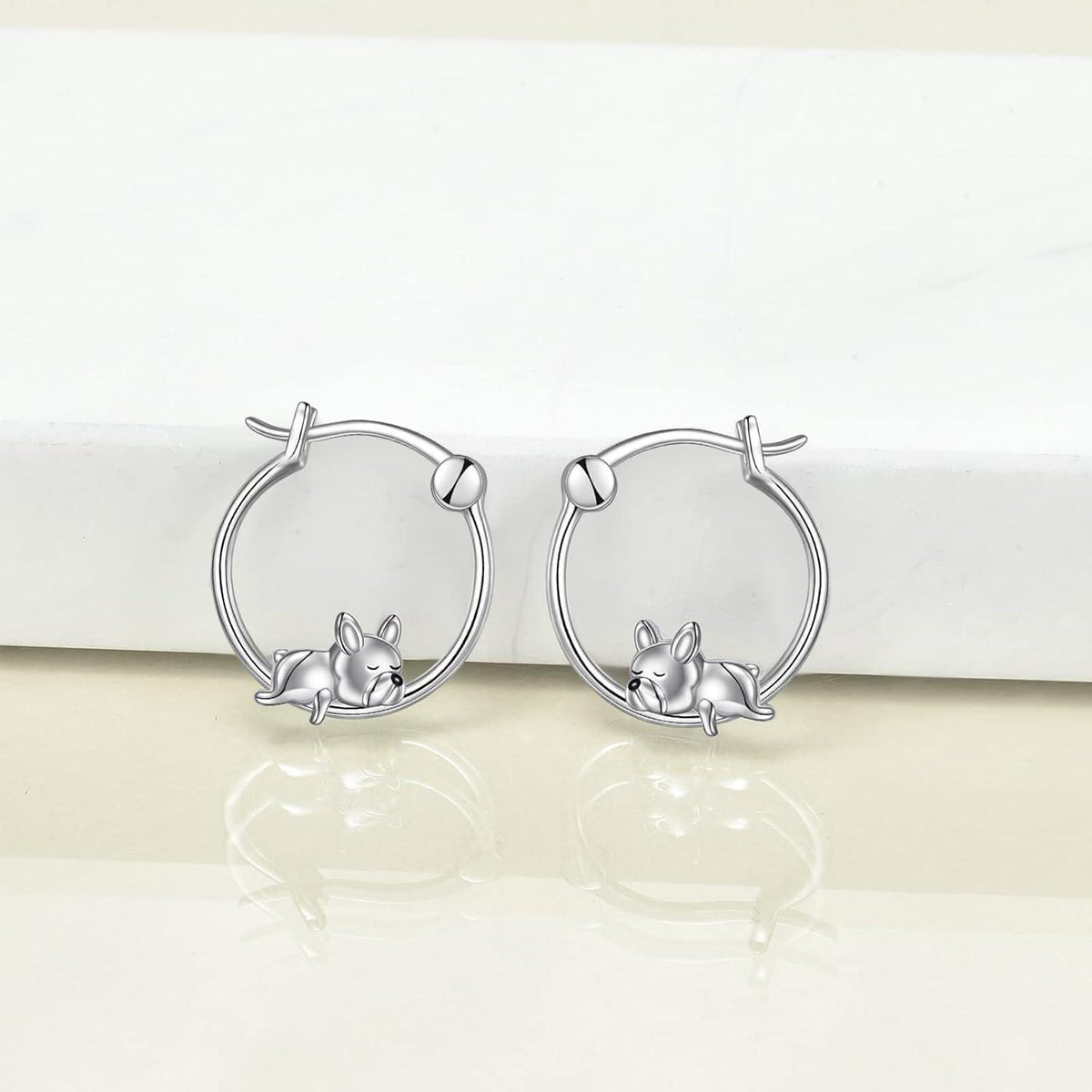 Creolen 925 Sterling Silber Französische Bulldogge/Schwarze Katze Schmuck Damen