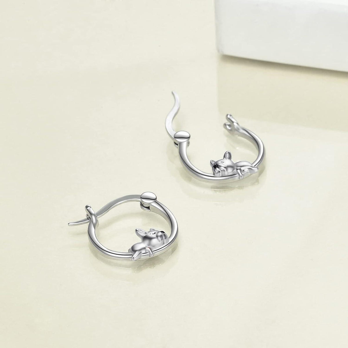 Creolen 925 Sterling Silber Französische Bulldogge/Schwarze Katze Schmuck Damen