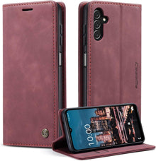 Samsung Galaxy A14 5G Premium Leder Flip Case Weinrot