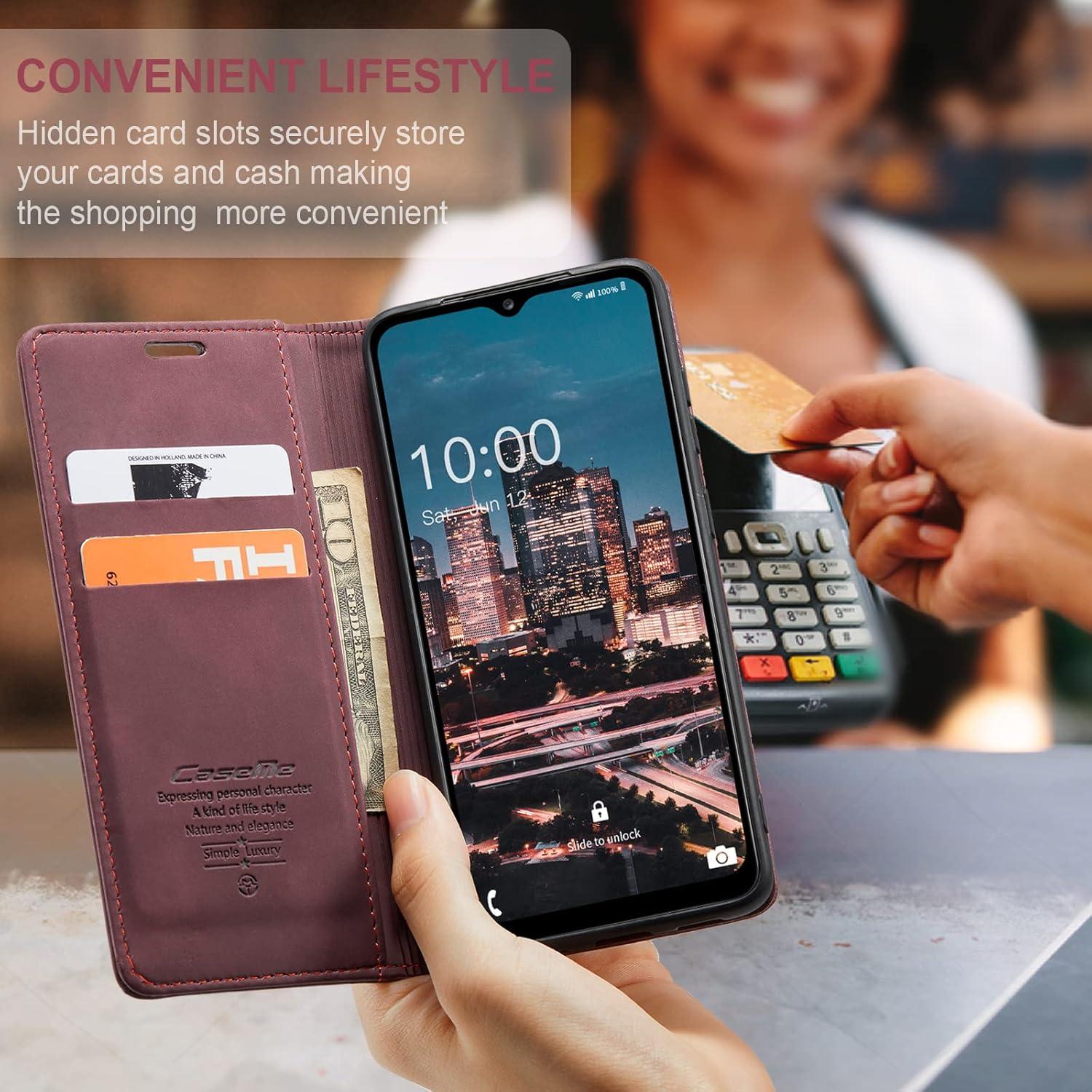 Samsung Galaxy A14 5G Handyhülle Premium Leder Flip Case Weinrot