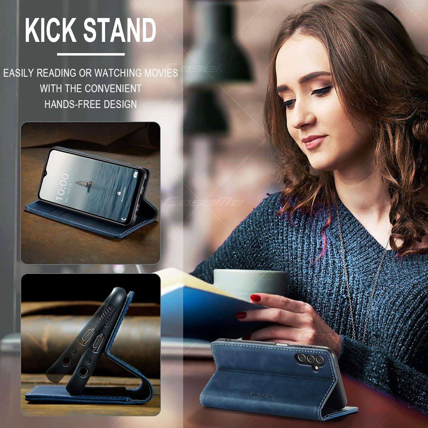 Samsung Galaxy A14 5G Handyhülle Blau Premium Leder Klapphülle Magnet Standfunktion