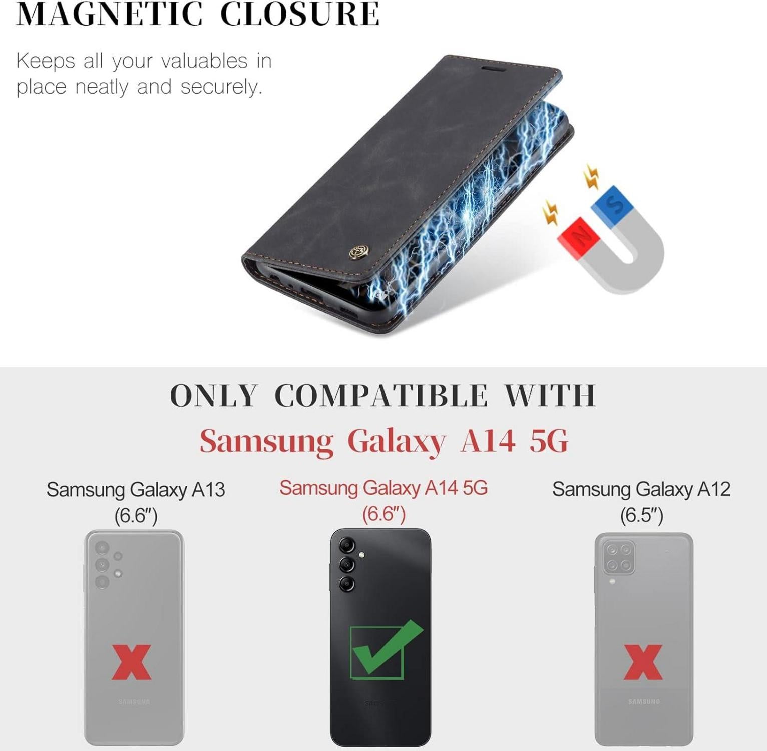 Samsung Galaxy A14 5G Handyhülle Schwarz Premium Leder Flip