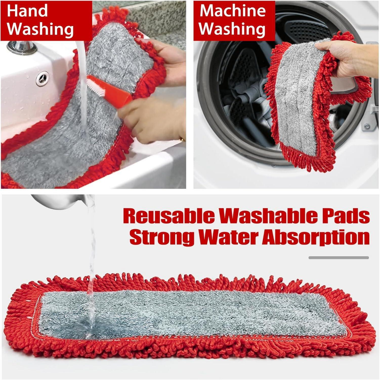 Bodenwischer Wischmopp mit Mikrofaser & Chenille Pads 127cm Teleskopstiel Hartholz Laminat Fliesen Vinyl Küche Bad
