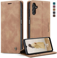 Samsung Galaxy A14 5G Handyhülle Leder Flip Case Braun
