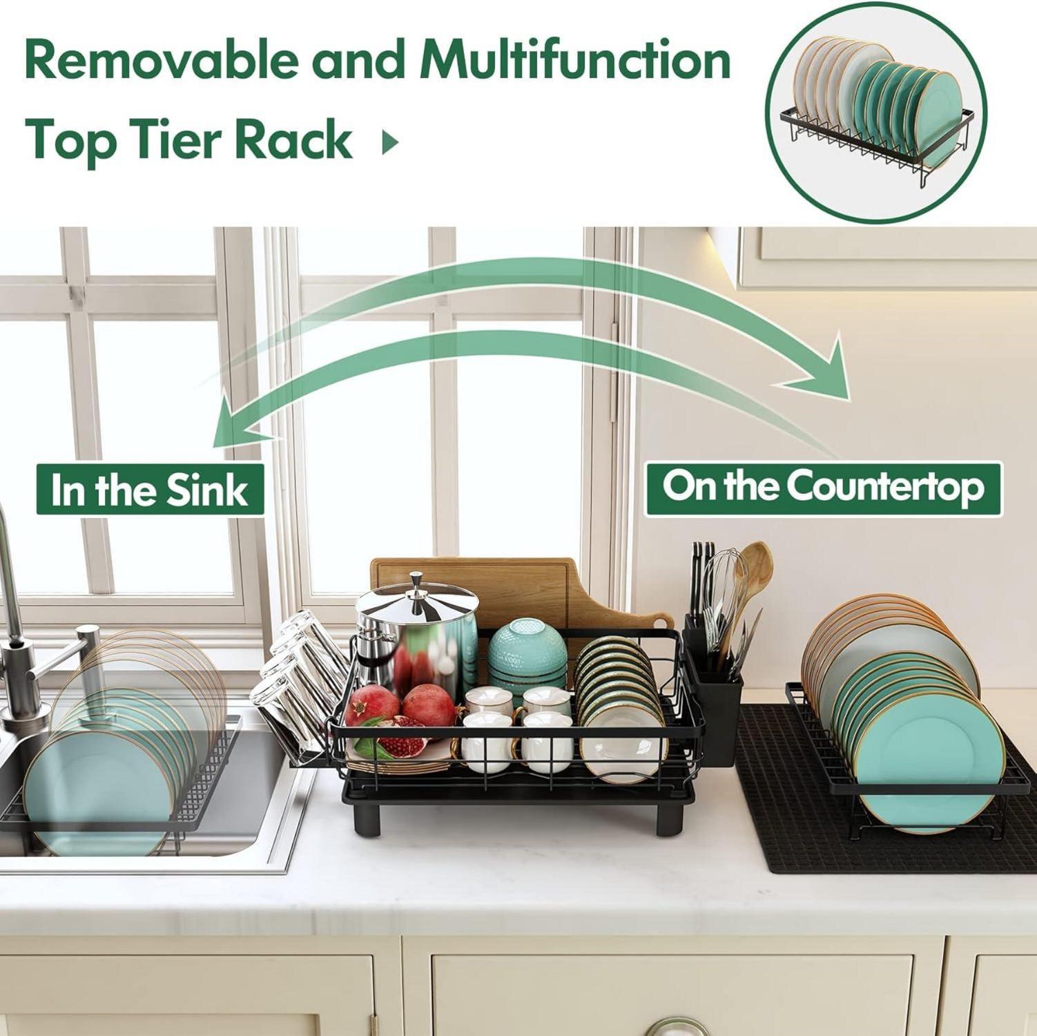 Abtropfgestell 2-Stufig Edelstahl Utensilienhalter Schwarz mit