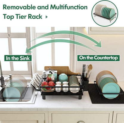 Abtropfgestell 2-Stufig Edelstahl Utensilienhalter Schwarz mit
