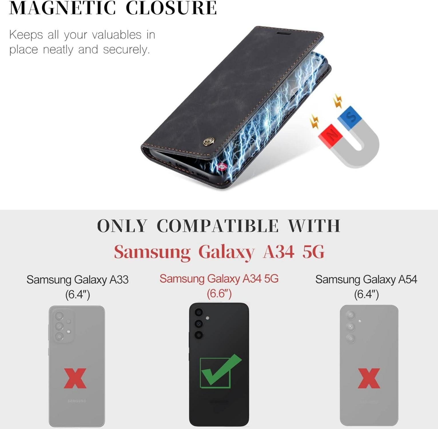 Handyhülle Samsung Galaxy A34 5G Lederhülle Klappbar Schwarz
