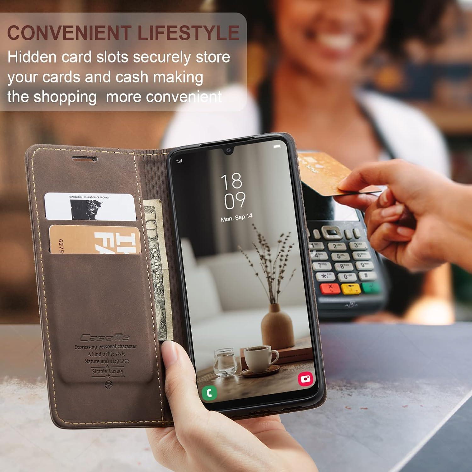 Samsung Galaxy A34 5G Handyhülle Premium Lederhülle Klappbar Standfunktion Magnet Wallet Kartenfach - Kaffee