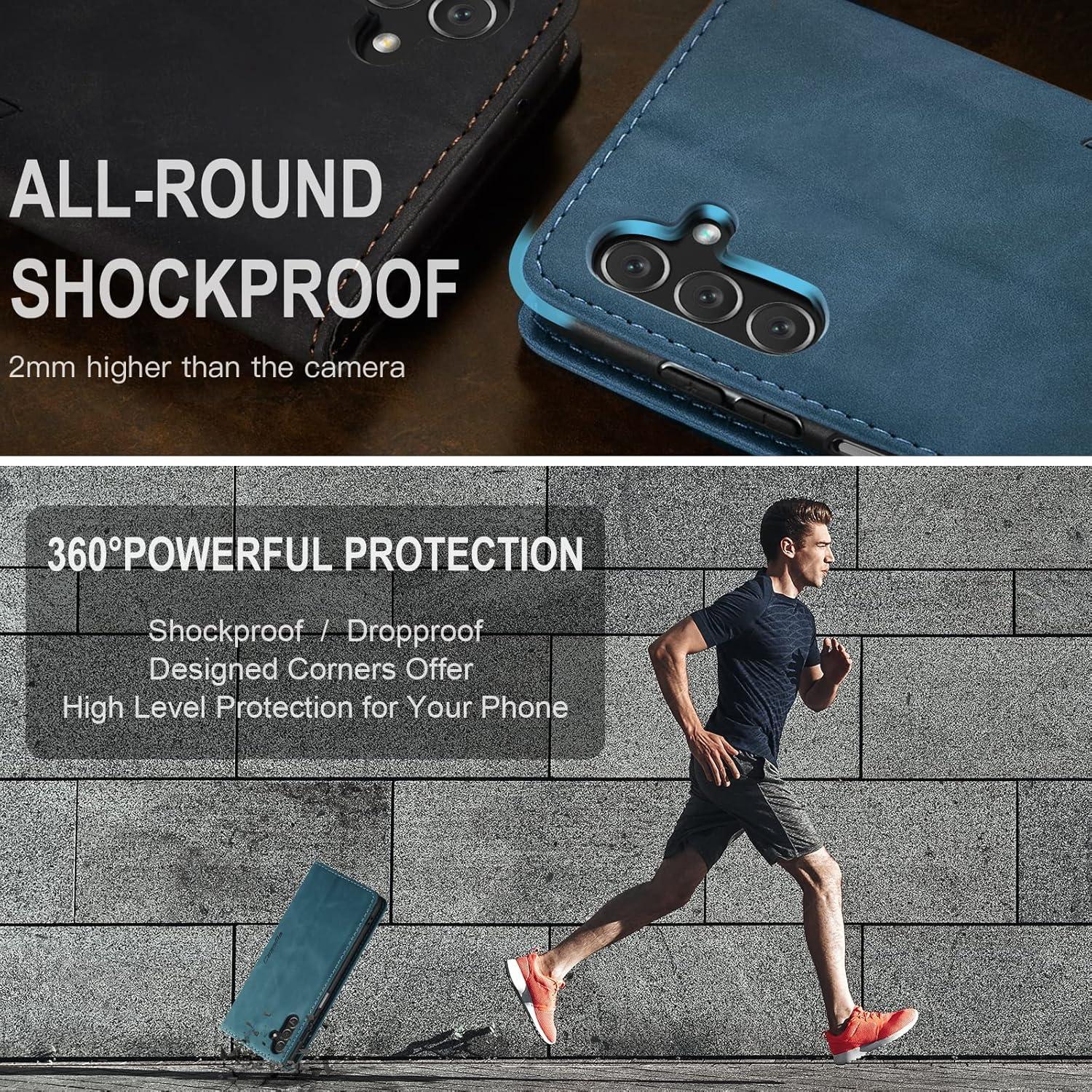 Handyhülle Samsung Galaxy A14 5G Flip Case Leder Klappbar Blaugrün