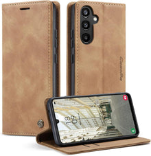 Handyhülle Samsung Galaxy A34 5G Leder Klappbar Braun