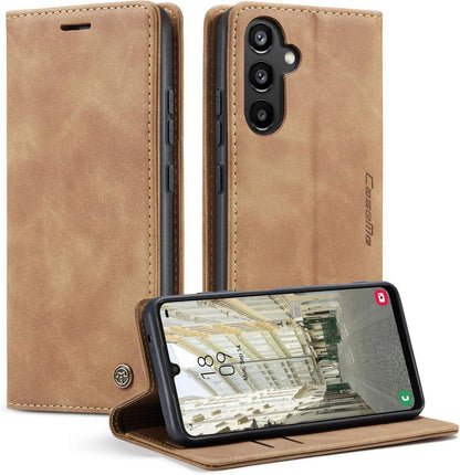 Handyhülle Samsung Galaxy A34 5G Leder Klappbar Braun