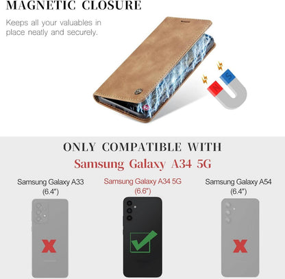 Samsung Galaxy A34 5G Handyhülle Leder Flip Case Braun