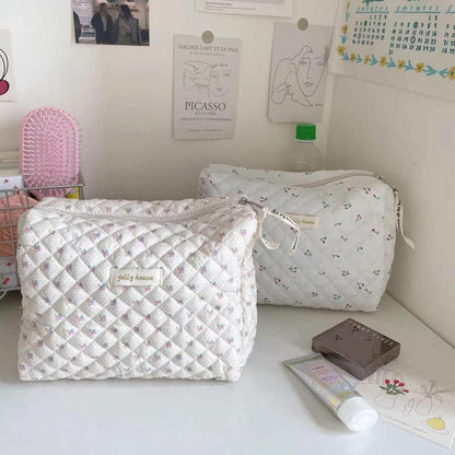Aucuu Reise Kosmetiktasche Baumwolle mit Blumenmuster, Große Kapazität