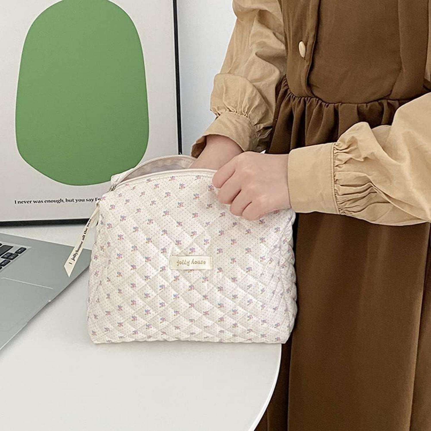 Aucuu Reise Kosmetiktasche Baumwolle mit Blumenmuster, Große Kapazität
