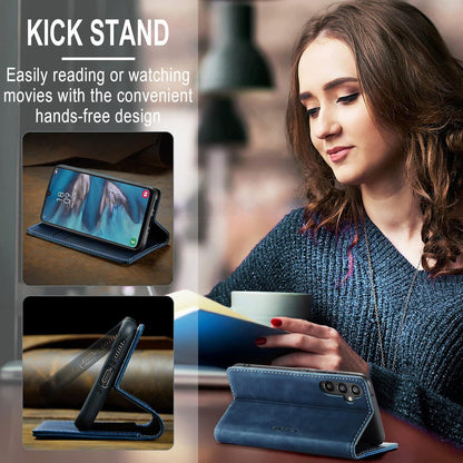 Samsung Galaxy A34 5G Handyhülle Leder Klapphülle Magnet Stand Blau
