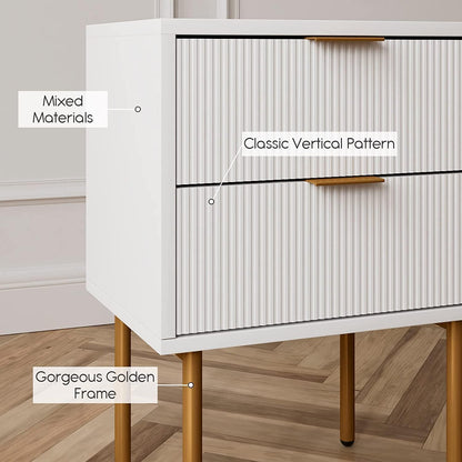 Nachttisch Schlafzimmer Wohnzimmer Weiß Gold MDF 2 Schubladen