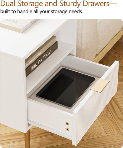 Modern Nachttisch 1 offene Ablage 1 Schublade Weiß Gold