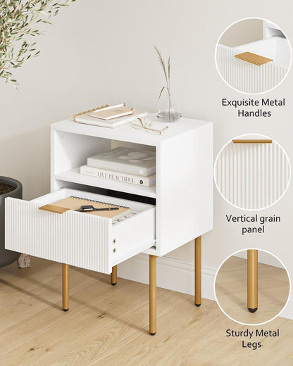 Nachtschrank Weiß Gold 1 Schublade Offene Ablage Modern