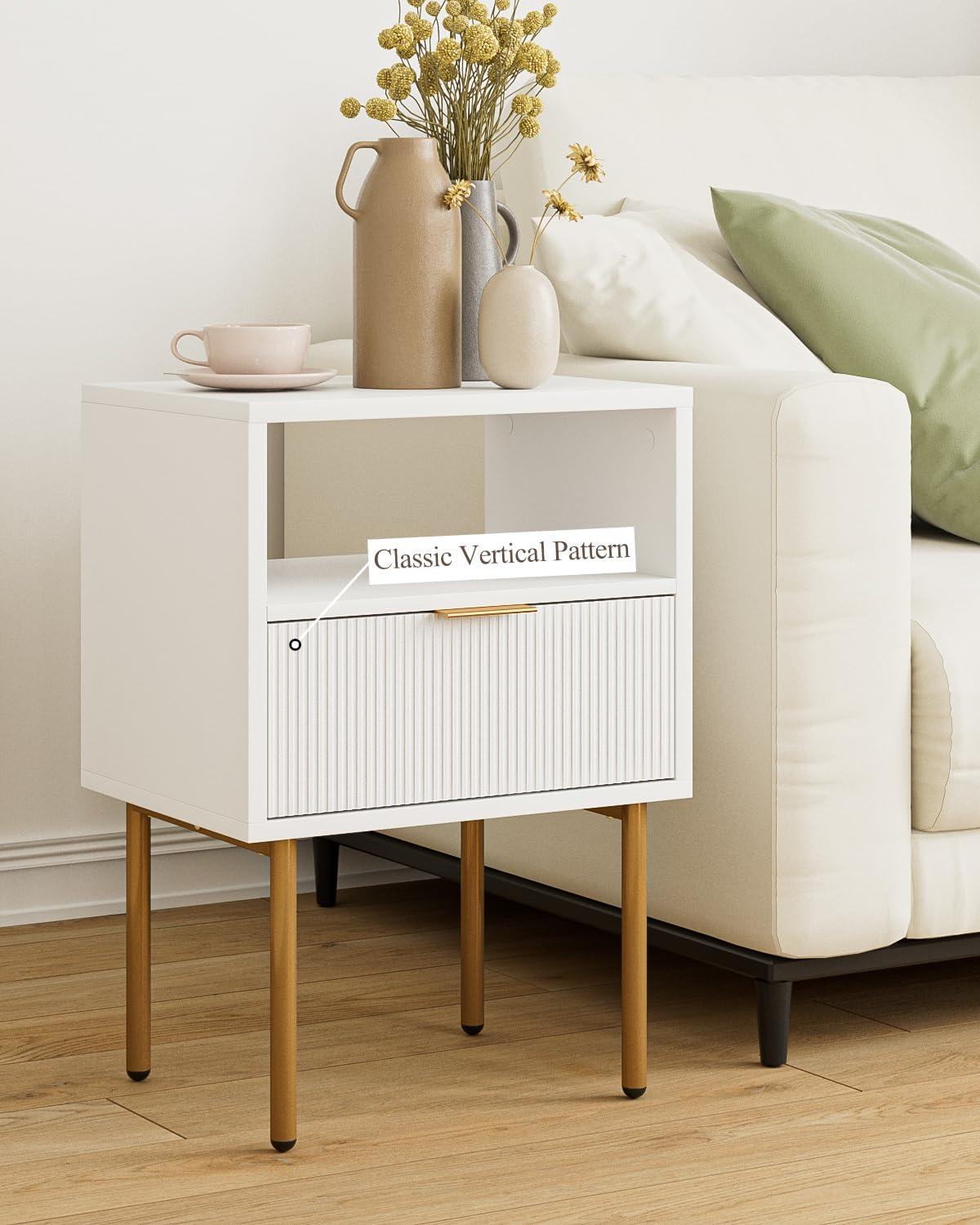 Nachttisch Modern Weiß Gold 1 Schublade Ablage