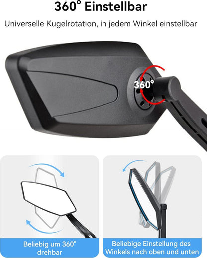 Fahrradspiegel schlagfestes Echtglas HD Vision 360 Grad verstellbar