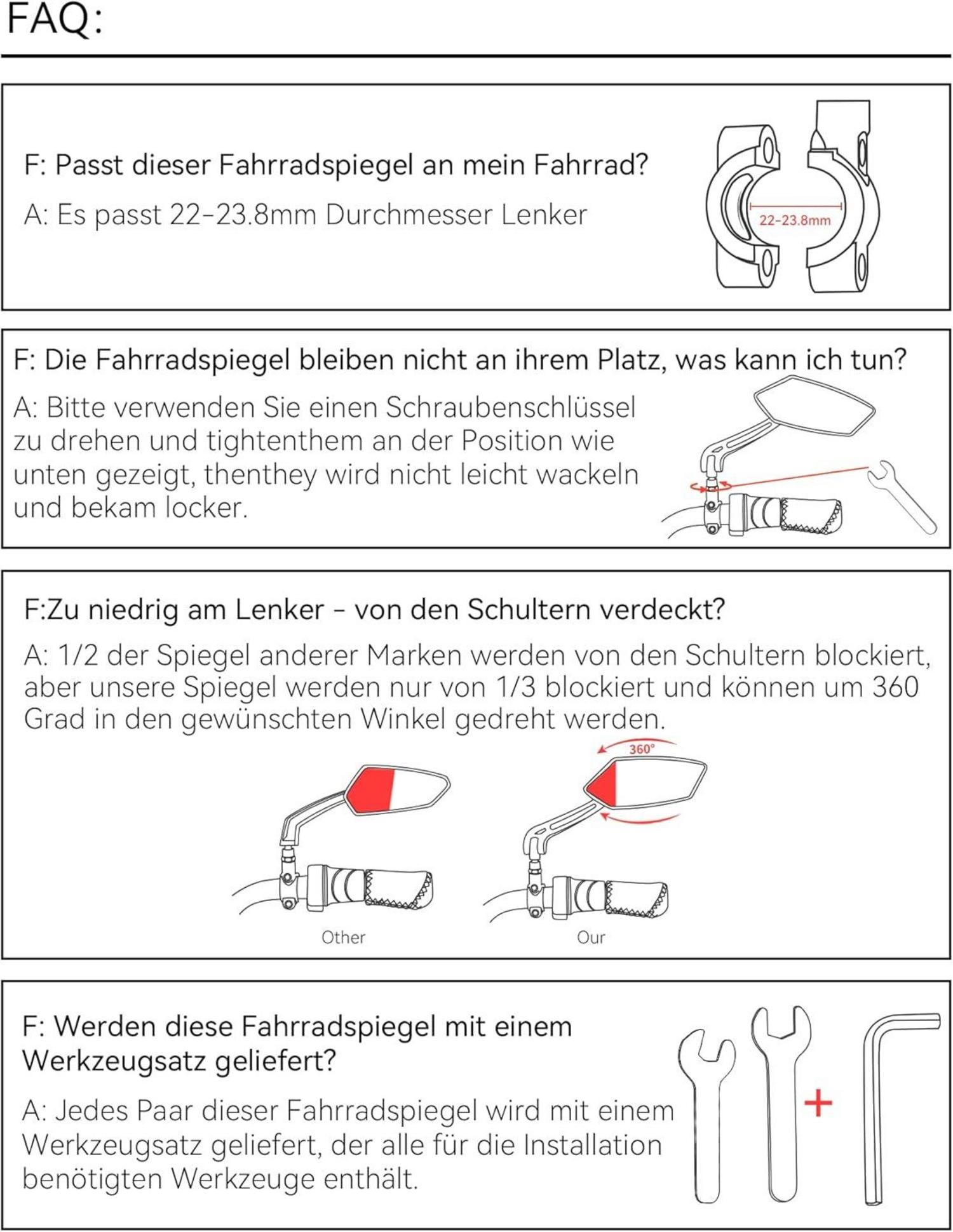 Fahrradspiegel extra groß Schlagfestes Echtglas ebike Mirror klappbar