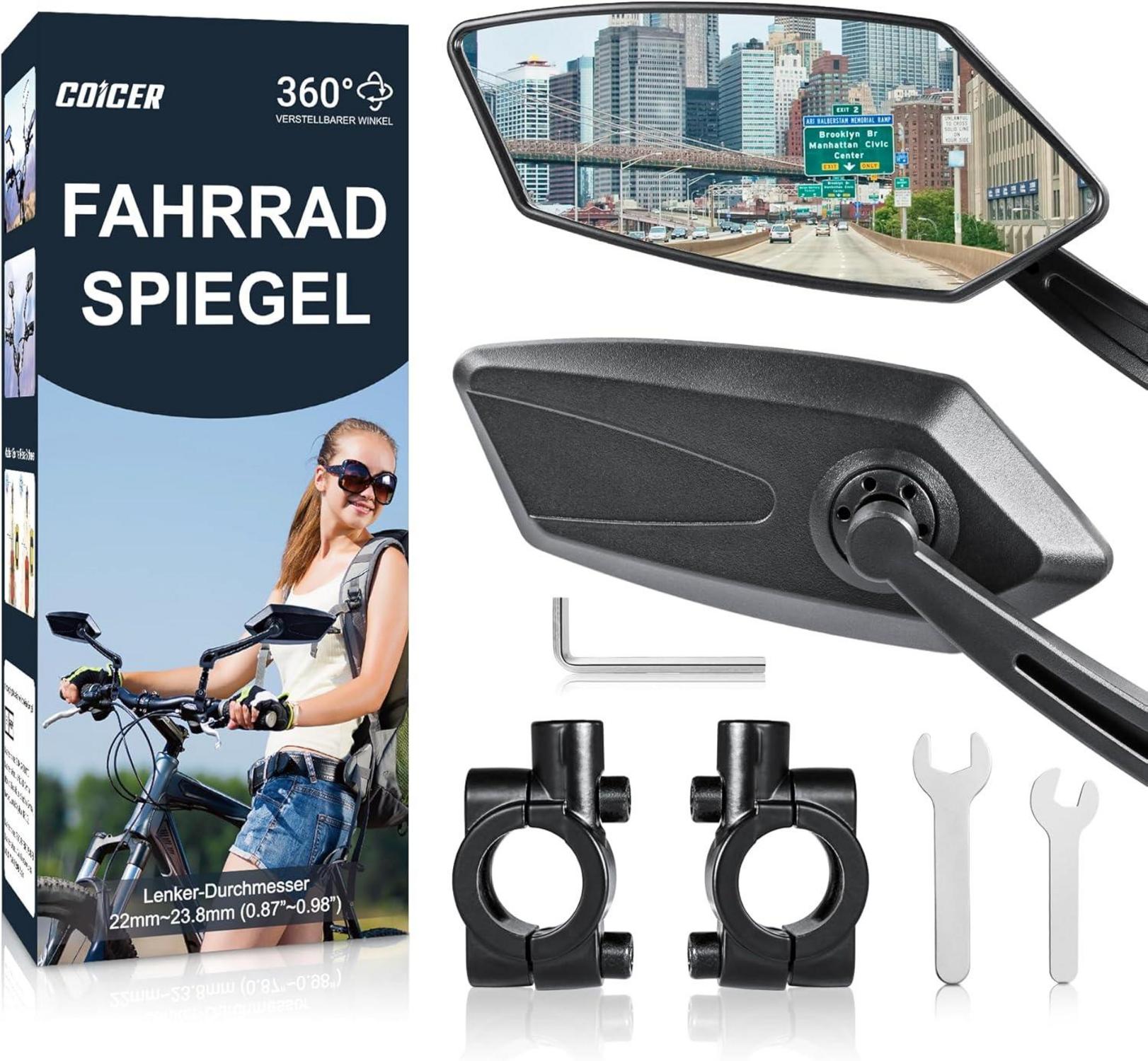 Fahrradspiegel mit Echtglas | Große Spiegelfläche | klappbar | für