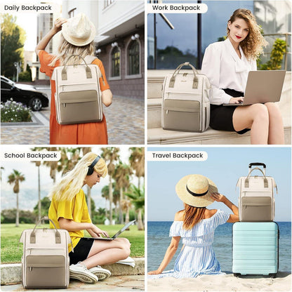 Rucksack Damen 17 Zoll Laptop USB Ladeanschluss Wasserdicht Beige