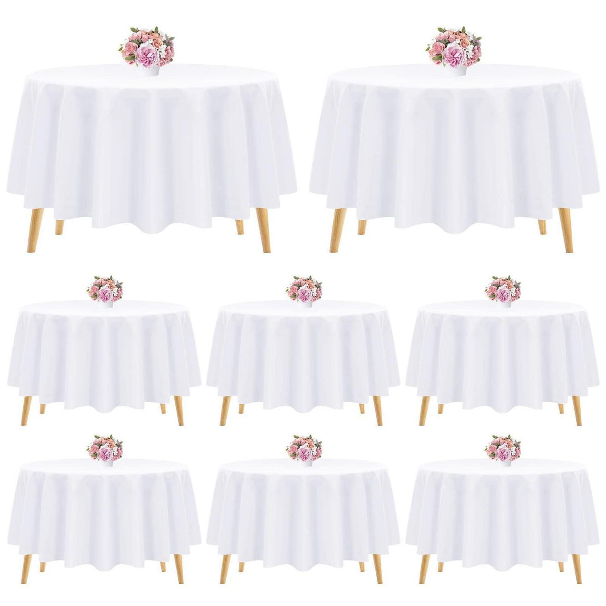 Weiße Polyester Tischdecke rund 305 cm - 8er Set für Hochzeit & Party