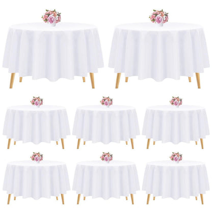 Weiße Polyester Tischdecke rund 305 cm - 8er Set für Hochzeit & Party