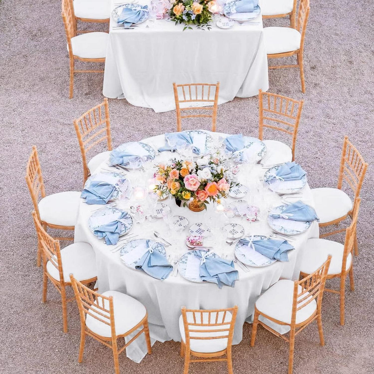Weiße Polyester Tischdecke rund 305 cm - 8er Set für Hochzeit & Party