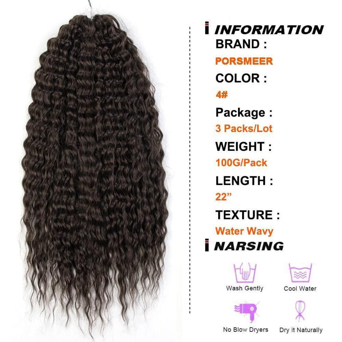 22 Zoll Häkelhaare dunkelbraun für Locs & Bohemian Waves