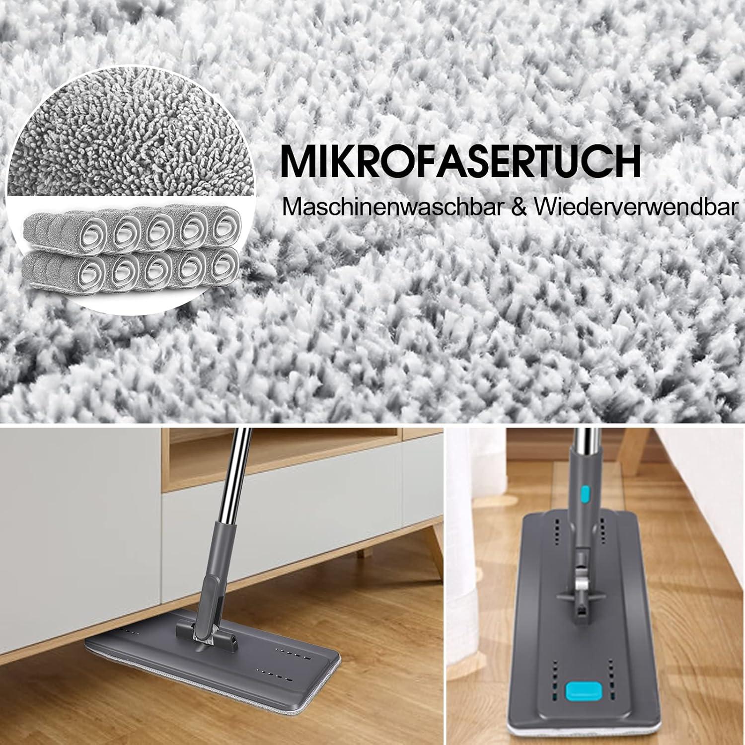 Bodenwischer Set mit Eimer, Mikrofaser Flachmopp, 6