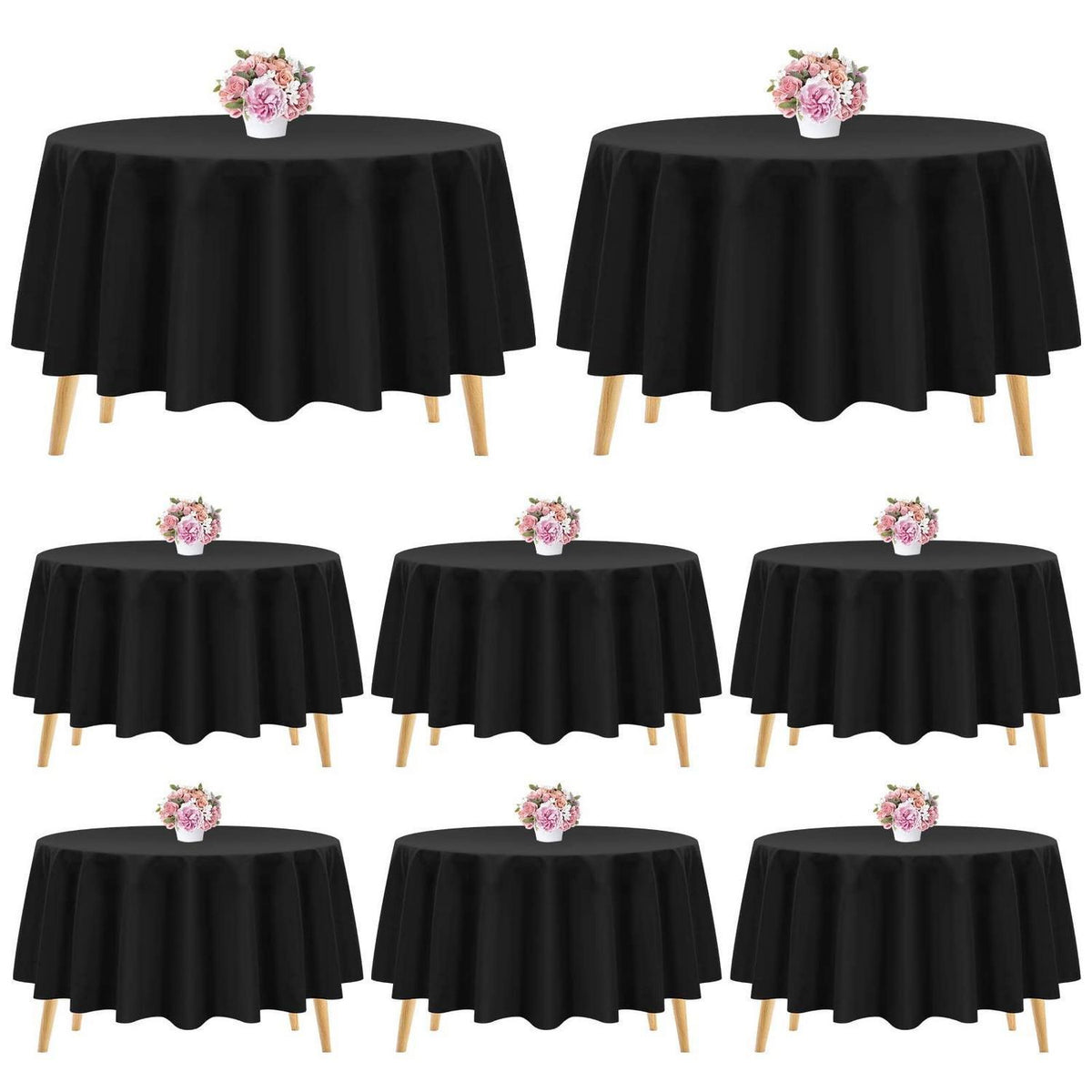 8x Schwarz Runde Tischdecke 305cm – Hochzeit, Party, Bankett