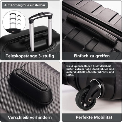 COOLIFE Mittelgroßer Trolley Koffer Dunkelblau 60L mit TSA-Schloss