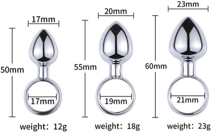 Mini Analplug Set Edelstahl Zugring, 5 Größen Anfänger Butt