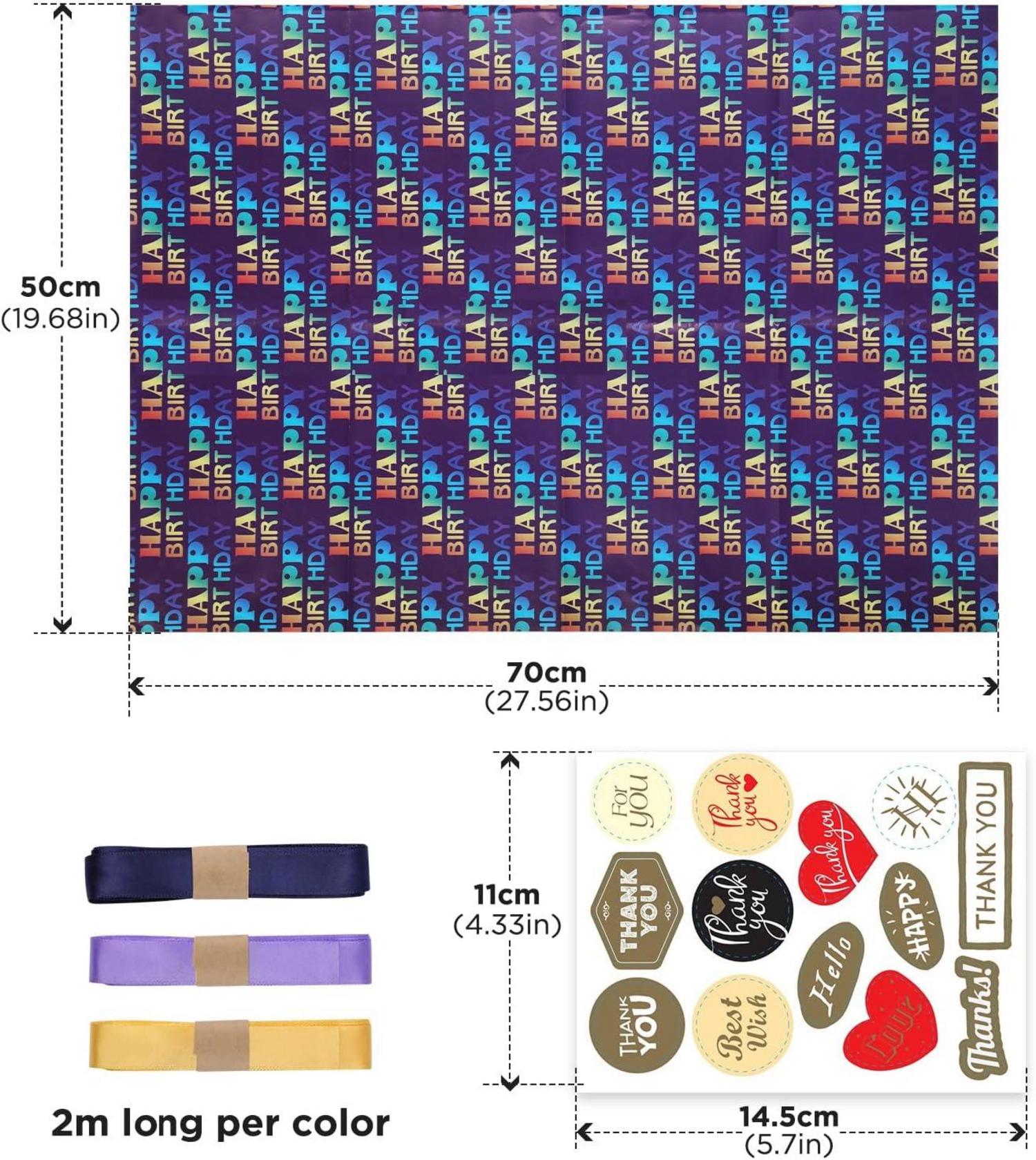 Geschenkpapier Geburtstag 6 Blätter 50x70cm Kinder Set Band