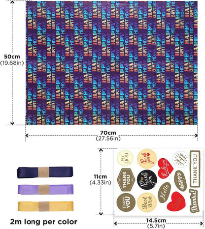 Geschenkpapier Geburtstag 6 Blätter 50x70cm Kinder Set Band