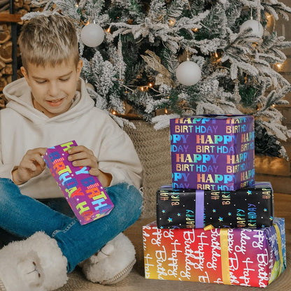 Geschenkpapier Geburtstag 6 Blätter 50x70 cm Kinder Set Band Aufkleber