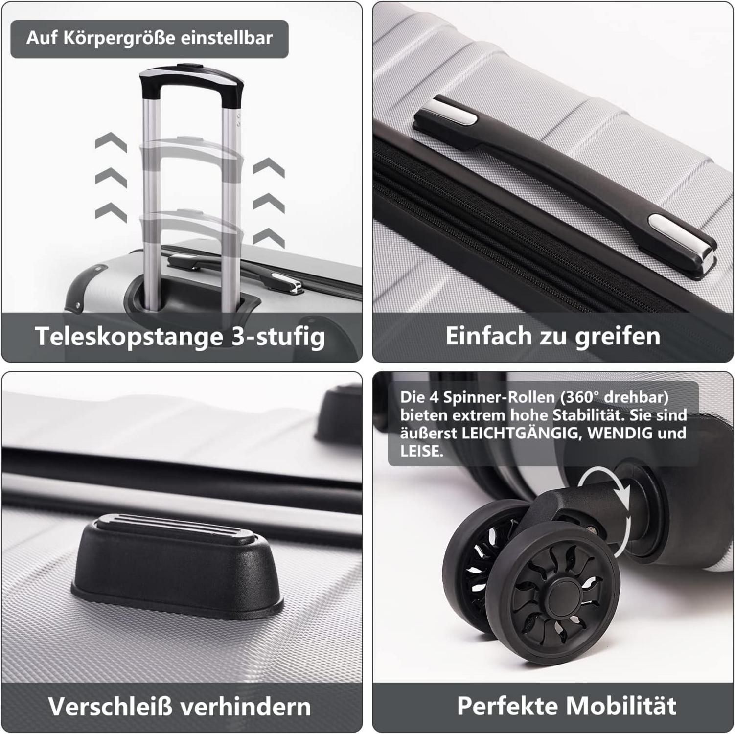 Hartschalen-Koffer COOLIFE Rollkoffer ABS TSA 4 Rollen Rot