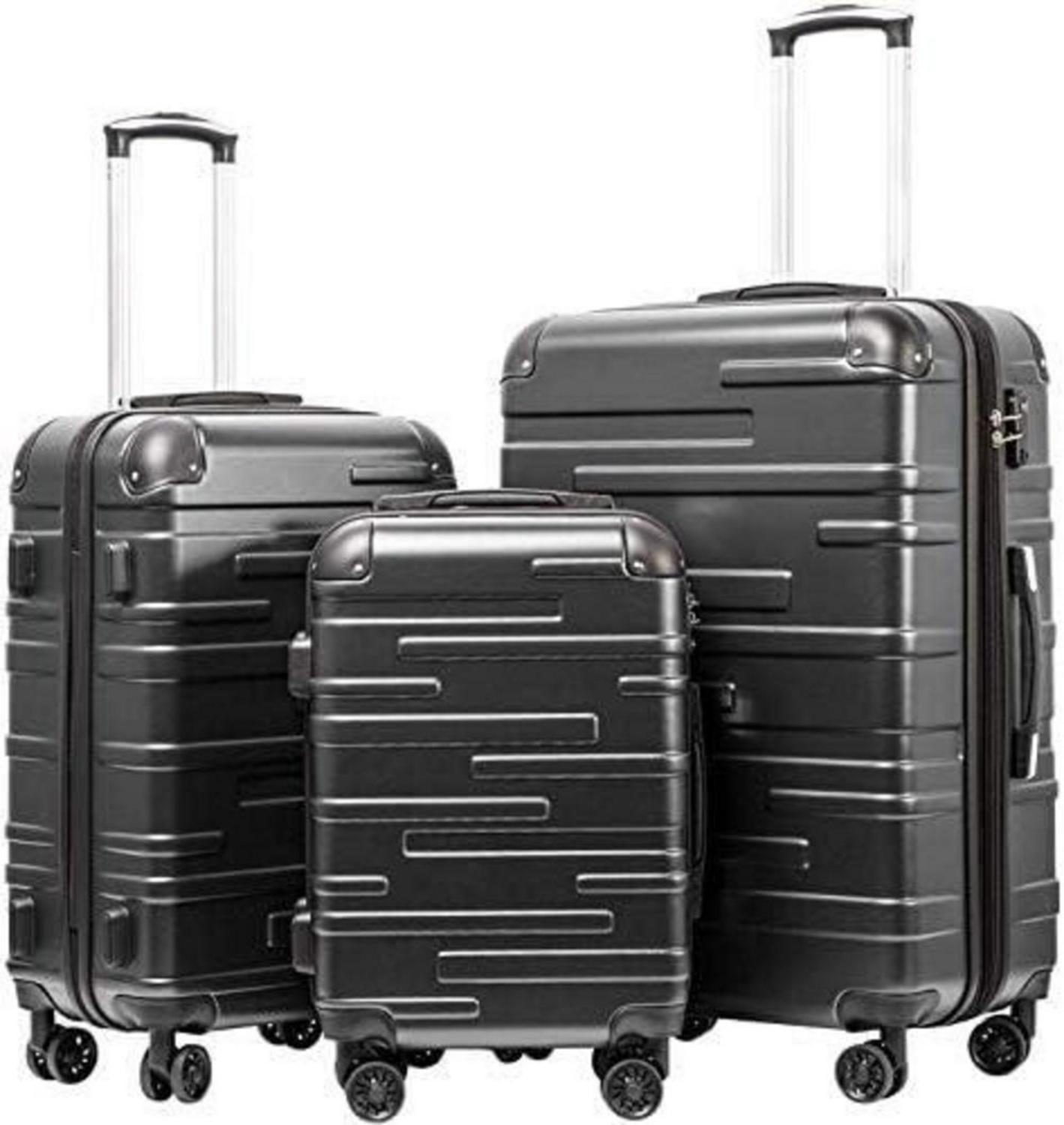 COOLIFE Hartschalen-Koffer Rollkoffer Set 3-teilig ABS Dunkelgrau TSA-Schloss