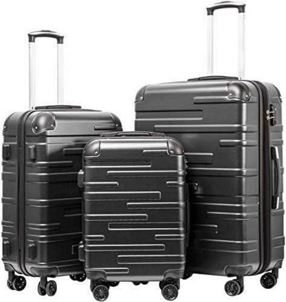 COOLIFE Hartschalen-Koffer Rollkoffer Set 3-teilig ABS Dunkelgrau TSA-Schloss